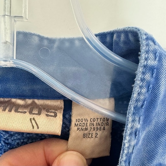 Chicos Women Size 2 (L) Distressed Y2K Blue Embroidered Cotton Jacket Travelers - Picture 3 of 15